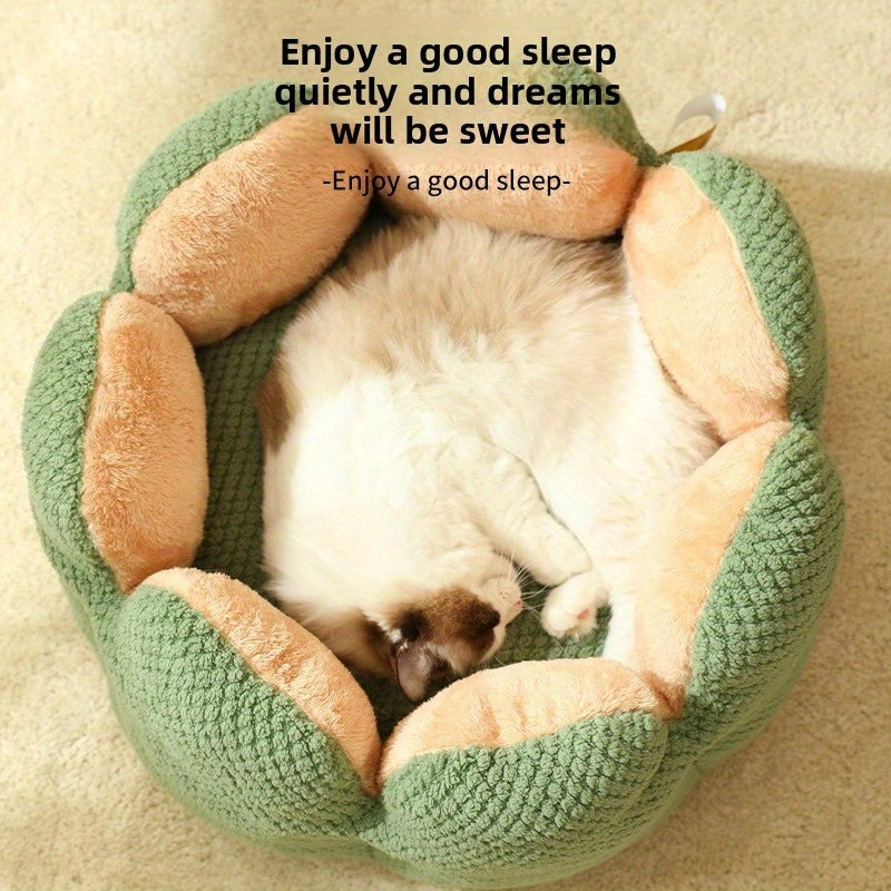 Cactus Petal Pet Bed - Winter Warm Soft Cat Bed & Dog Mat with Petal-Shaped Edge, Green Cushioned Center, Easy-Clean Polyester Pad for Indoor Cats - Cozy Cold Weather Bedding, Stylish Pet Nest, Plush Cushioning, Home Pets