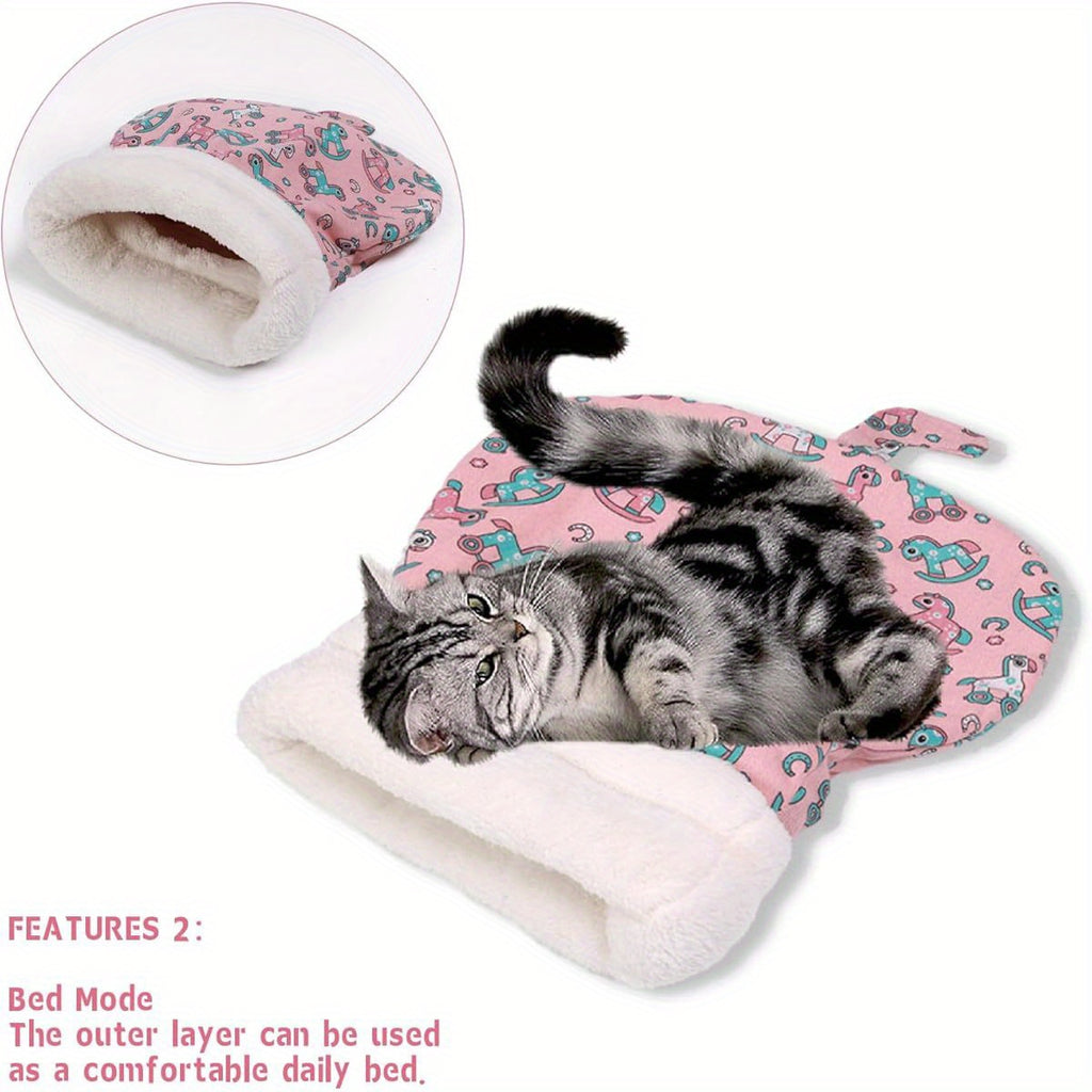 Self-Warming Cat Bed - Winter Warmth, Soft Plush Interior & Outer layer, Chew-Resistant Pet Sleeping Bag for Indoor Cats - Cozy Cave Bed, Pink for Small\u002FMedium Breeds, Small Cat Bed, Whimsical Animal Prints, Durable Polyester Fiber