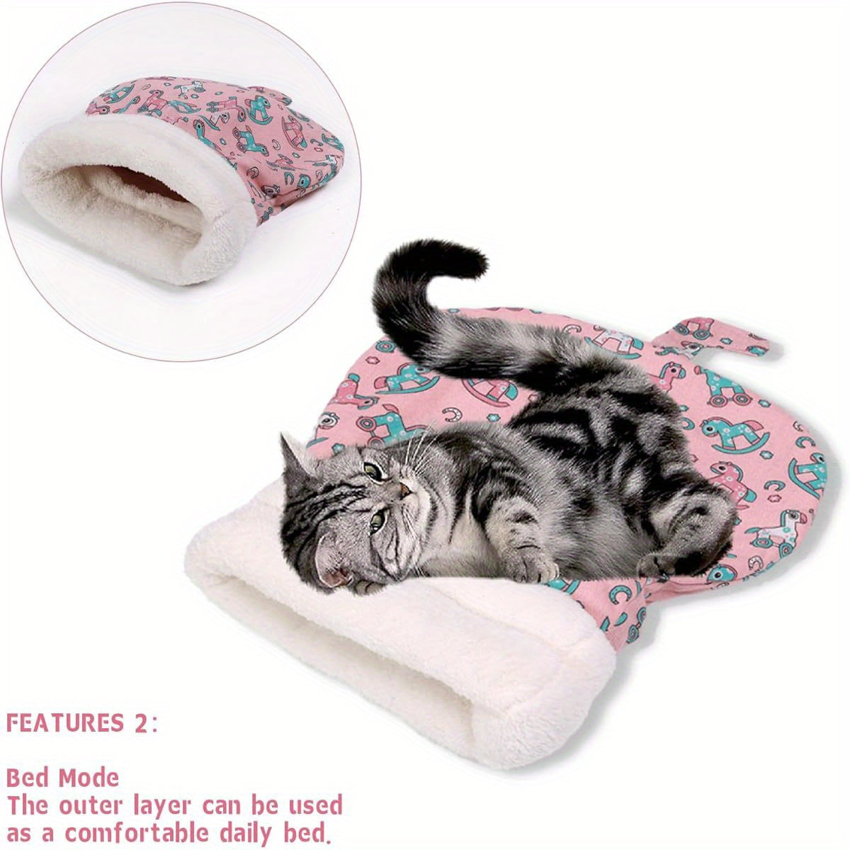 Self-Warming Cat Bed - Winter Warmth, Soft Plush Interior & Outer layer, Chew-Resistant Pet Sleeping Bag for Indoor Cats - Cozy Cave Bed, Pink for Small\u002FMedium Breeds, Small Cat Bed, Whimsical Animal Prints, Durable Polyester Fiber