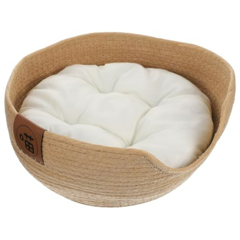 Woven Cat Bed 13.4x5.1 Warm Cute Sleeping Nest Basket Lovely Calming Round Soft Litter Mat Cushion for Pets to Sharpen Claws