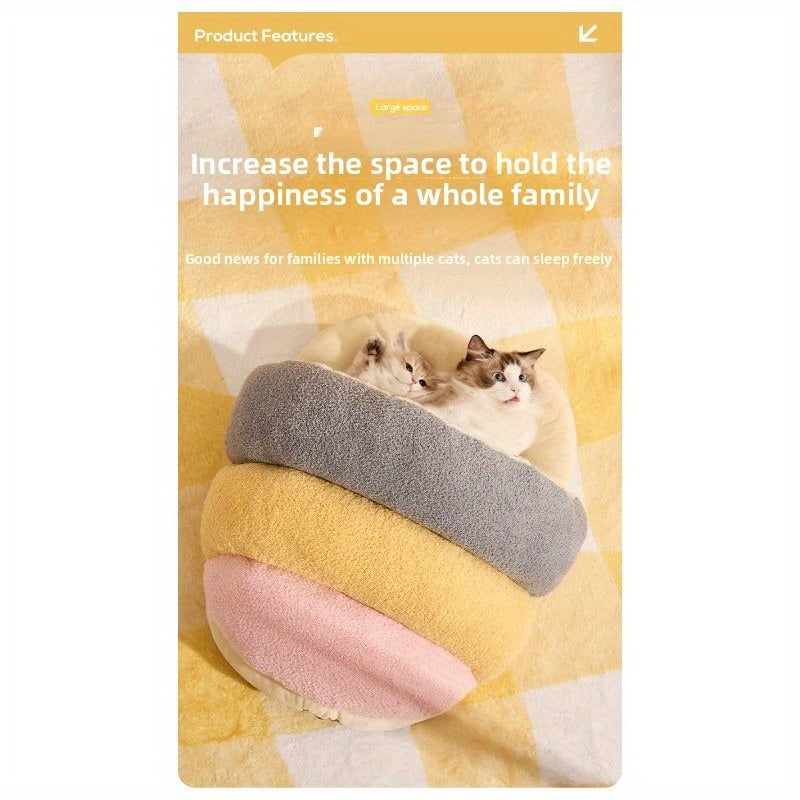 Cozy Cloud Velvet Pet Bed for Cats & Small Dogs - Semi-Enclosed Warm Slipper Nest with Plush Cushion, No Assembly Needed, Autumn Winter Home Decor