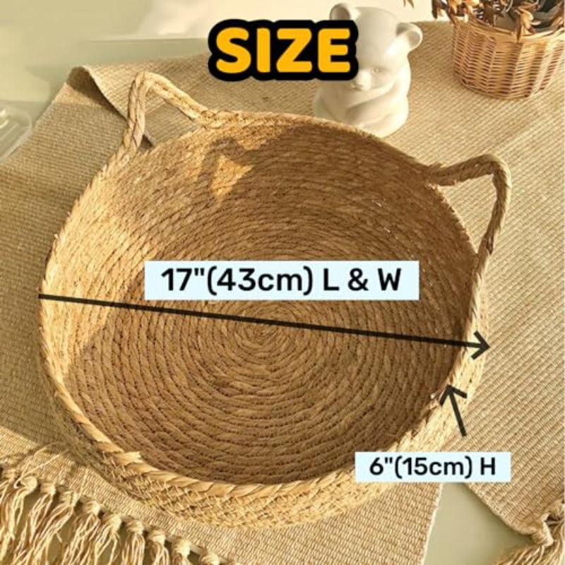 Natural Cat Bed Straw Nest Woven Pet House Handmade Braided Cattail Leaf with Soft Cushion 17 x 17 Inches