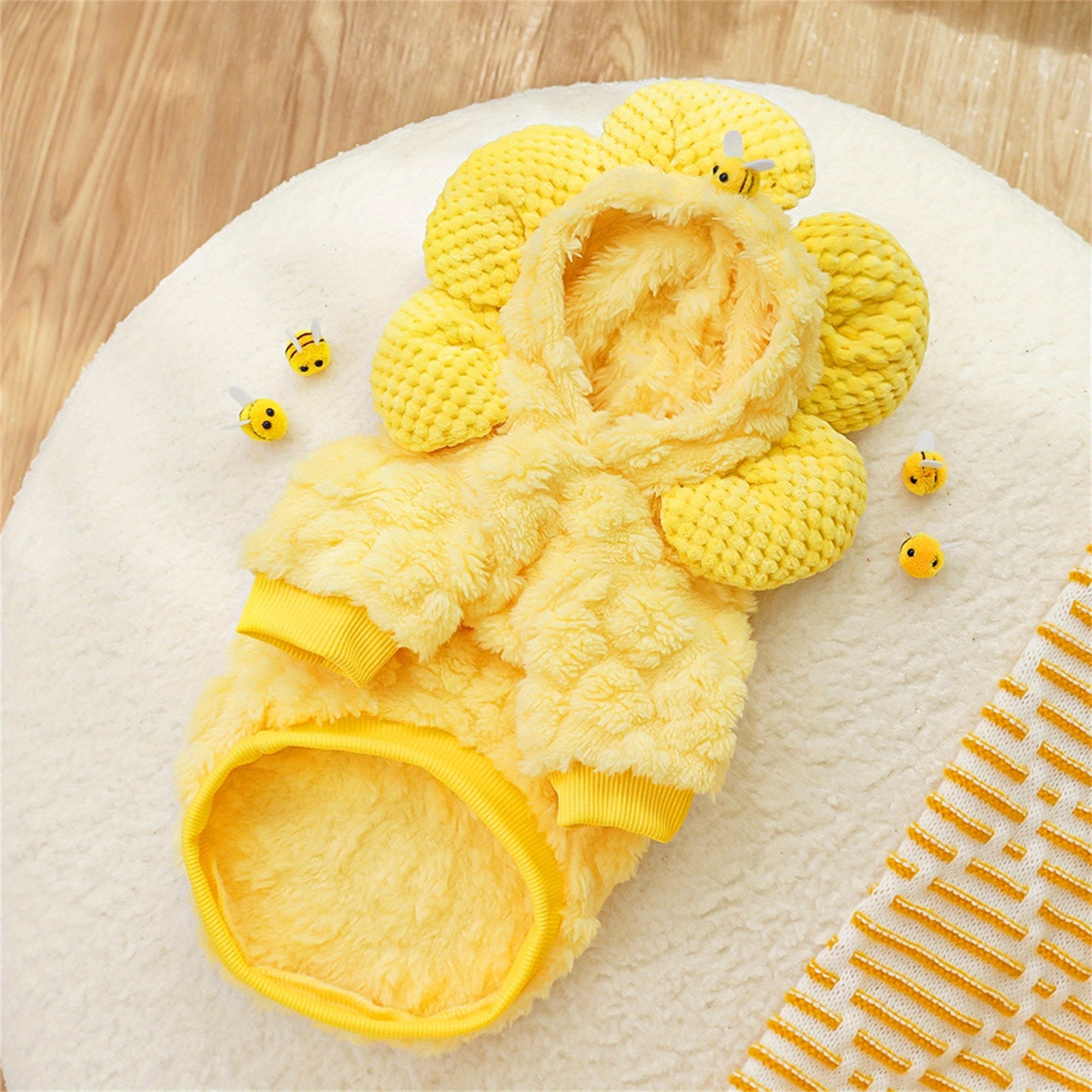 1pc Sunflower Pet Costume - Plush Dog Hoodie with Long Sleeves, Soft Warm Polyester, Suitable for Small to Medium Breeds, All Seasons, Easy Pull-On Design