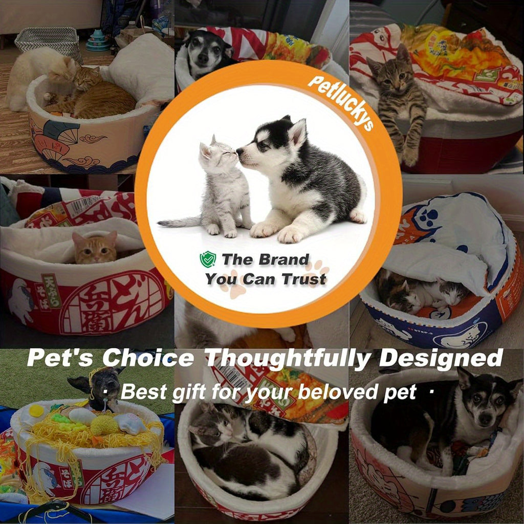 Ramen Noodle Dog & Cat Bed - Super Soft Polyester Pet Nest with Removable Washable Cushion, Cute Cartoon Design for Indoor Cats & Small Medium Large Dogs, Keep Warm & Comfortable, Cozy Pet Furniture, Playful Design, Highquality Material