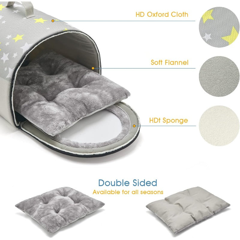 Cozy 2-in-1 Small Pet House with Removable Washable Cushion & Dome Roof - Spacious Cave-Style Sleeping Nest for Cats & Dogs up to 5.5 lbs, Soft Warm Bedding, Durable S Size (15\