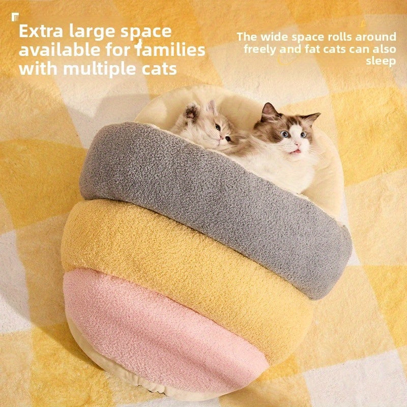 Cozy Cloud Velvet Pet Bed for Cats & Small Dogs - Semi-Enclosed Warm Slipper Nest with Plush Cushion, No Assembly Needed, Autumn Winter Home Decor