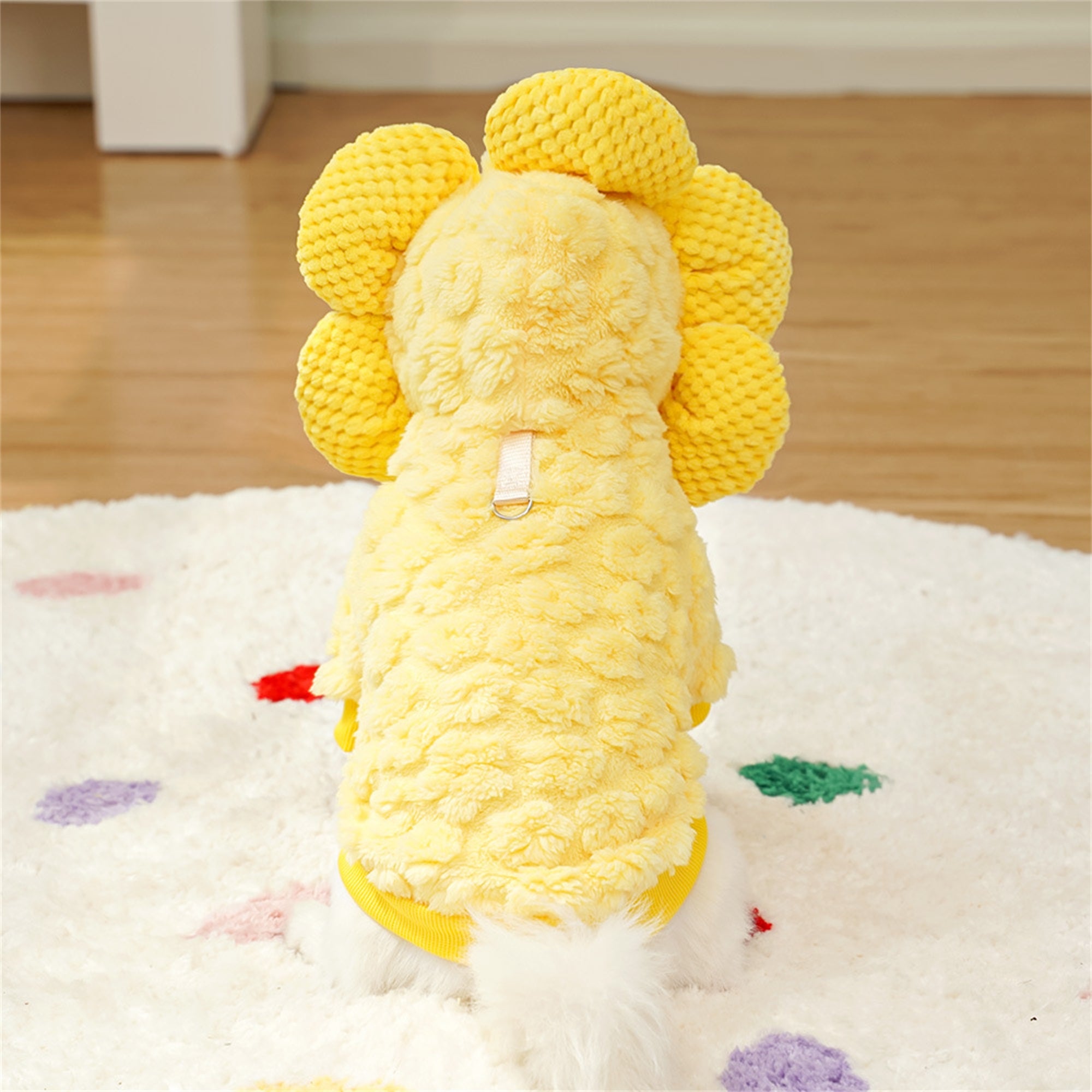 1pc Sunflower Pet Costume - Plush Dog Hoodie with Long Sleeves, Soft Warm Polyester, Suitable for Small to Medium Breeds, All Seasons, Easy Pull-On Design