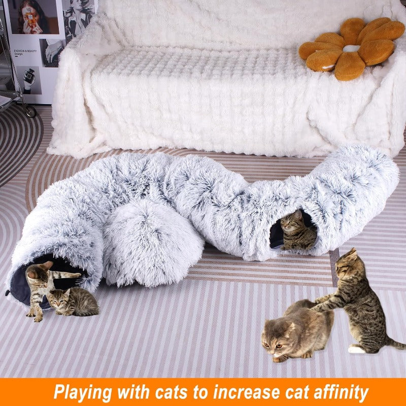 Cat Tunnel Bed for Indoor Cats Large 3in1 Donut Tunnel Peekaboo Cave With Washable Cushion Multifunctional Toys for Cats and Rabbits No Plush