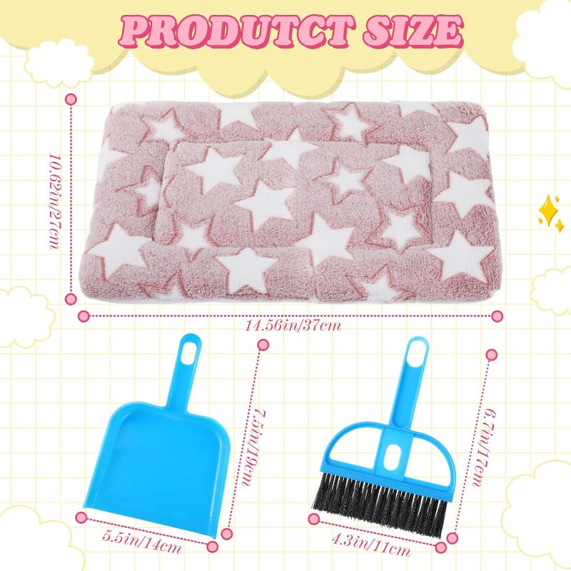10pcs Soft Fleece Guinea Pig Bed Mats with Cleaning Dustpan Brush - 15x11 Inch Plush Animal Bedding for Small Dogs, Cats, Rats, Hedgehogs, Ferrets, Hamsters - Indoor Pet Bedding with Heart Bear Design, Pet Bedding, Playful Design, Durable Pet Bedding