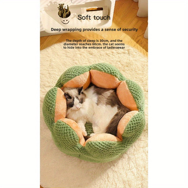 Cactus Petal Pet Bed - Winter Warm Soft Cat Bed & Dog Mat with Petal-Shaped Edge, Green Cushioned Center, Easy-Clean Polyester Pad for Indoor Cats - Cozy Cold Weather Bedding, Stylish Pet Nest, Plush Cushioning, Home Pets