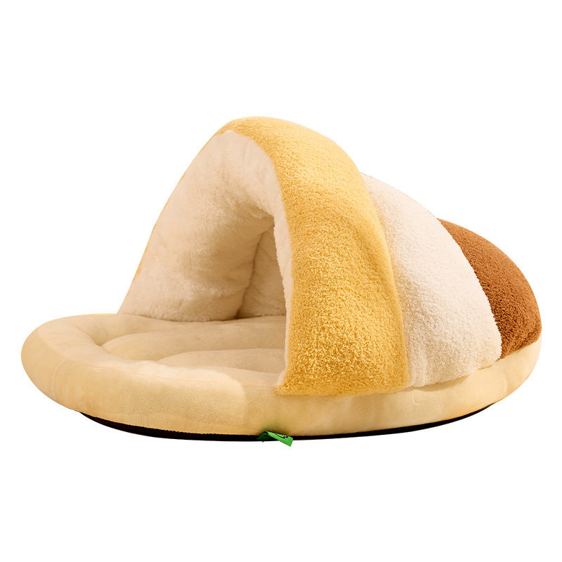 Cozy Cloud Velvet Pet Bed for Cats & Small Dogs - Semi-Enclosed Warm Slipper Nest with Plush Cushion, No Assembly Needed, Autumn Winter Home Decor