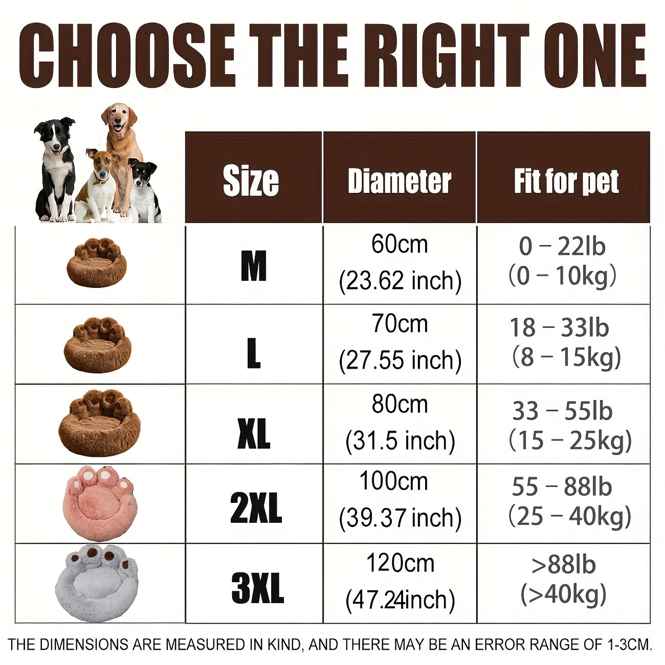 Thickened Plush Bear Paw Pet Bed for Dogs & Cats - Extra Large Dog Bed Cat Cushion Bed, Non-Slip Bottom - Soft Warm Cushion In 5 Sizes - Best Gift for Your Pets