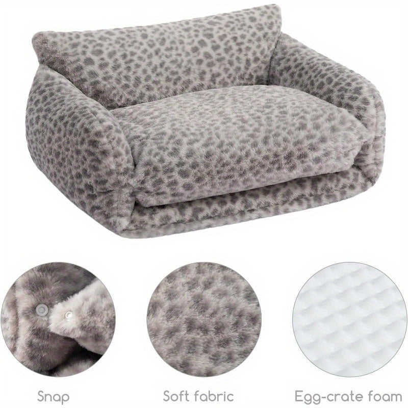 Cat Bed Fluffy Plush Mutifuctional DoubleLayer Soft Pet Couch Orthopedic Sofa Nest Beds for Small Cats and Dogs Snow Leopard 21x15x8 inch