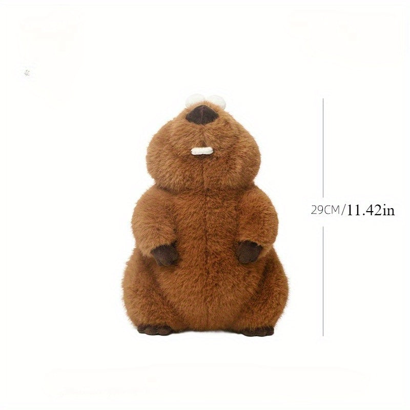 1 Pet Groundhog Plush Toy - Tear-Resistant & Durable Polyester Stuffed Animal with Expressive Eyes, Soft Brown Fur Texture - Cuddly Companion for Cats & Dogs, Ideal Gift for All Breeds & Sizes, Indoor\u002FOutdoor Play