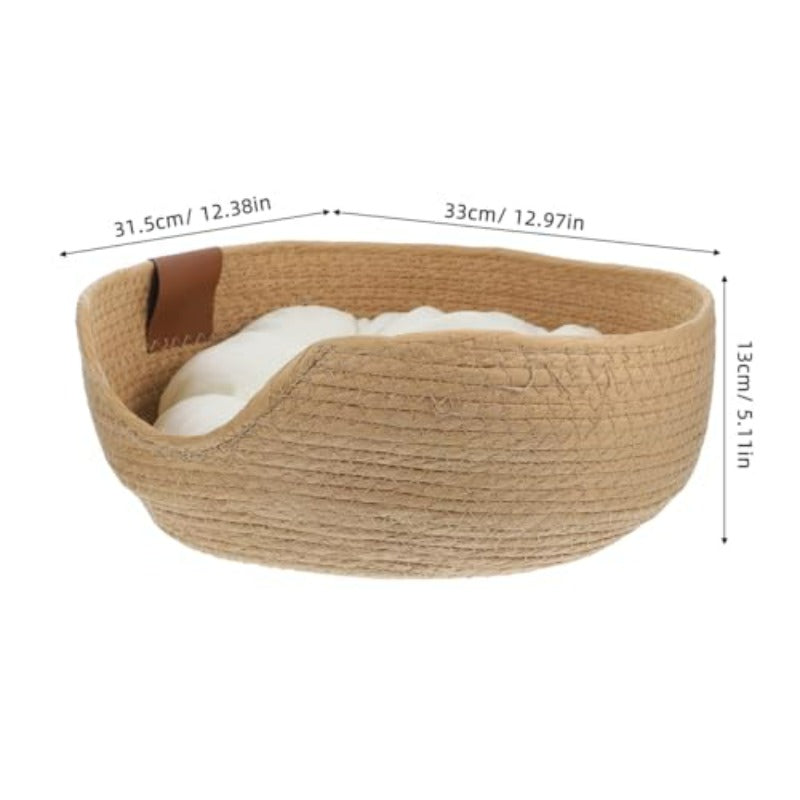 Woven Cat Bed 13.4x5.1 Warm Cute Sleeping Nest Basket Lovely Calming Round Soft Litter Mat Cushion for Pets to Sharpen Claws