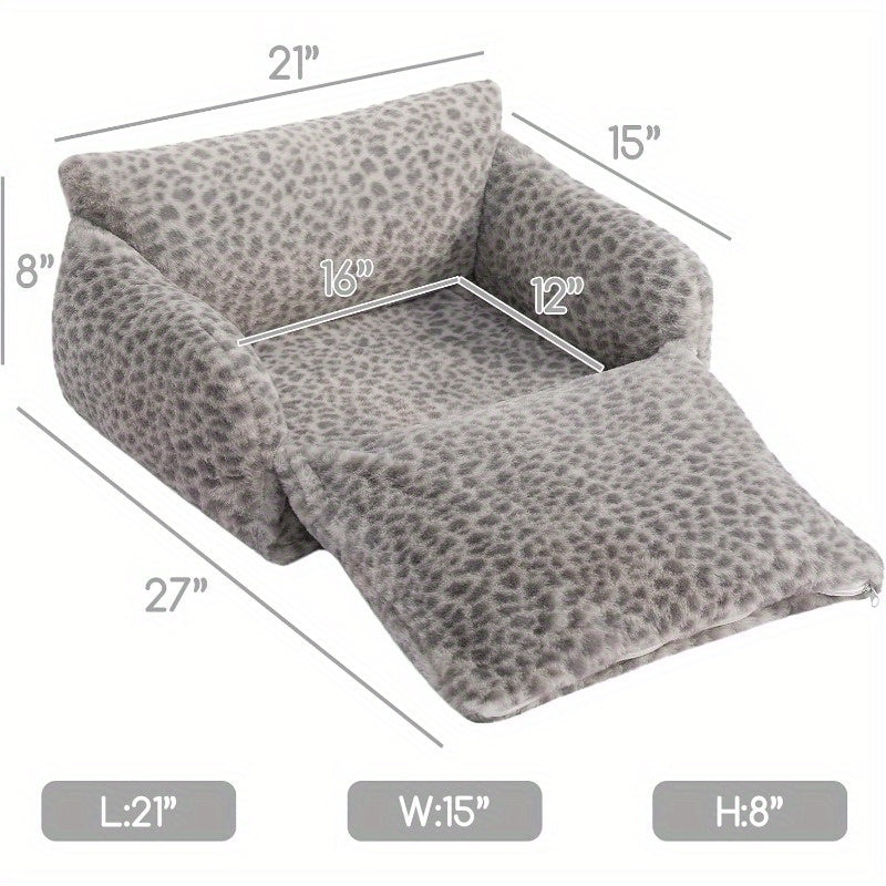 Cat Bed Fluffy Plush Mutifuctional DoubleLayer Soft Pet Couch Orthopedic Sofa Nest Beds for Small Cats and Dogs Snow Leopard 21x15x8 inch