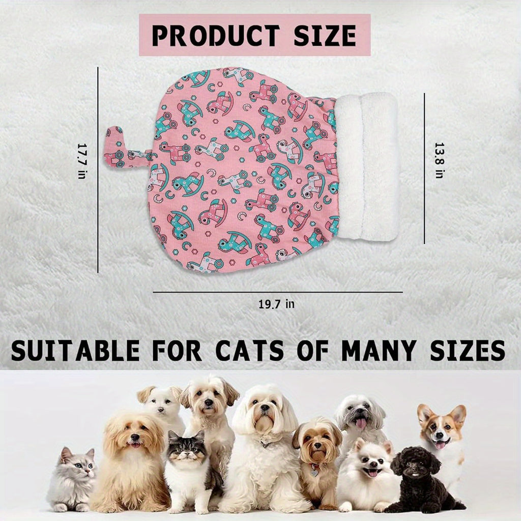 Self-Warming Cat Bed - Winter Warmth, Soft Plush Interior & Outer layer, Chew-Resistant Pet Sleeping Bag for Indoor Cats - Cozy Cave Bed, Pink for Small\u002FMedium Breeds, Small Cat Bed, Whimsical Animal Prints, Durable Polyester Fiber