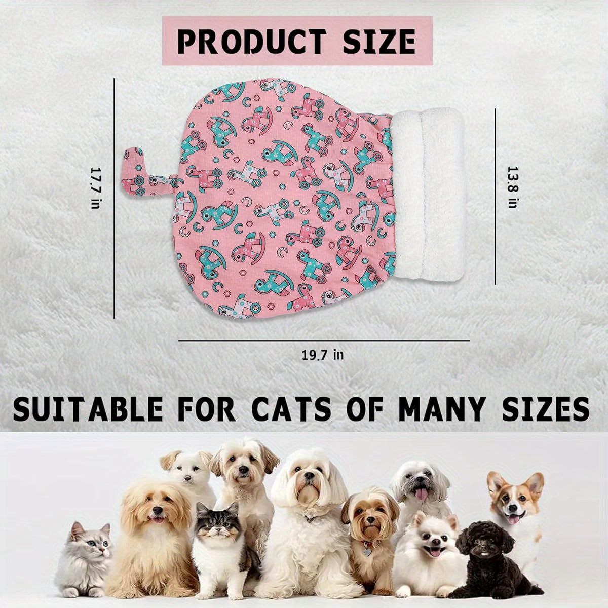 Self-Warming Cat Bed - Winter Warmth, Soft Plush Interior & Outer layer, Chew-Resistant Pet Sleeping Bag for Indoor Cats - Cozy Cave Bed, Pink for Small\u002FMedium Breeds, Small Cat Bed, Whimsical Animal Prints, Durable Polyester Fiber