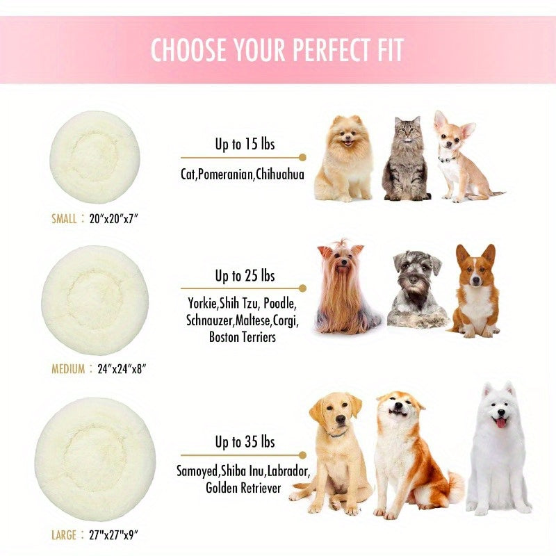 Anti Anxiety Round Fluffy Plush Faux Fur Warm Washable Dog Bed Cat Bed Original Bed for Small Medium Large Pets Used to Relieve Joints and Improve Sleep20 24 27'' 20 White