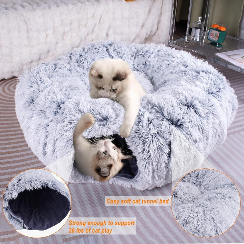 Cat Tunnel Bed for Indoor Cats Large 3in1 Donut Tunnel Peekaboo Cave With Washable Cushion Multifunctional Toys for Cats and Rabbits No Plush