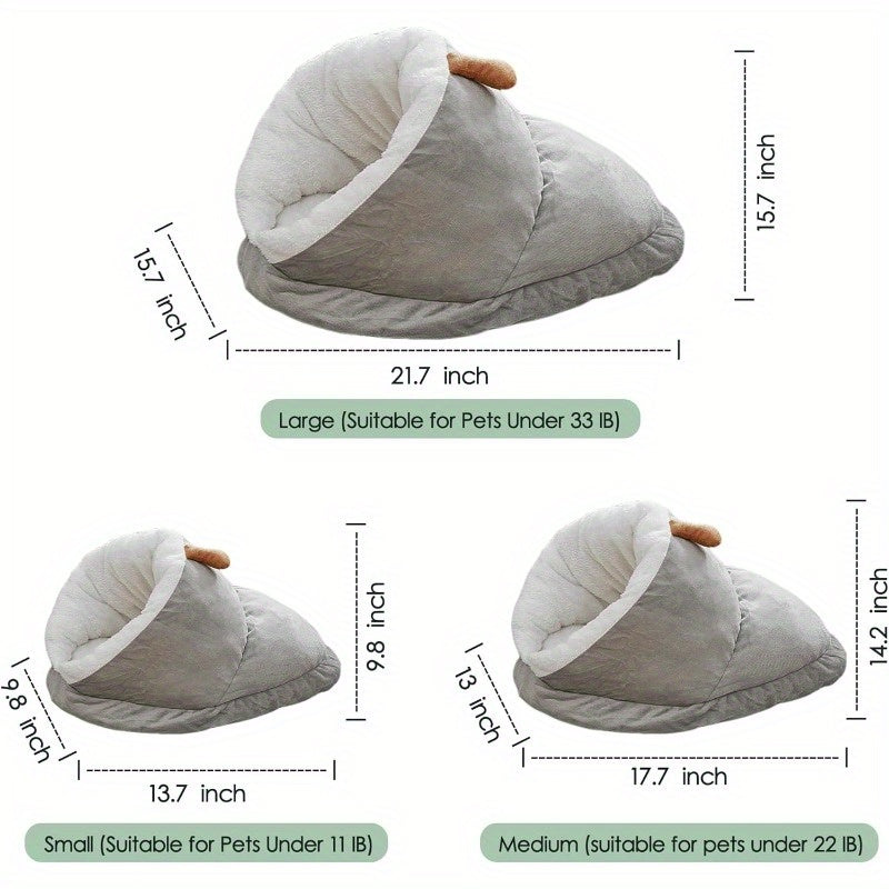 Winter Warm Indoor Cozy Plush Dog Cat Sleeping Bag Soft Calming Pet House Cave Nest Donut Tunnel Bed Grey Large