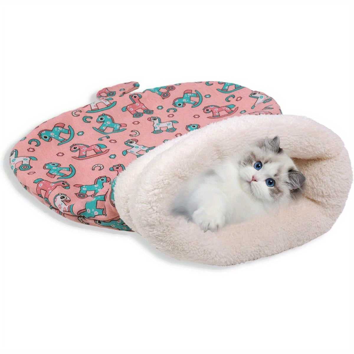 Self-Warming Cat Bed - Winter Warmth, Soft Plush Interior & Outer layer, Chew-Resistant Pet Sleeping Bag for Indoor Cats - Cozy Cave Bed, Pink for Small\u002FMedium Breeds, Small Cat Bed, Whimsical Animal Prints, Durable Polyester Fiber