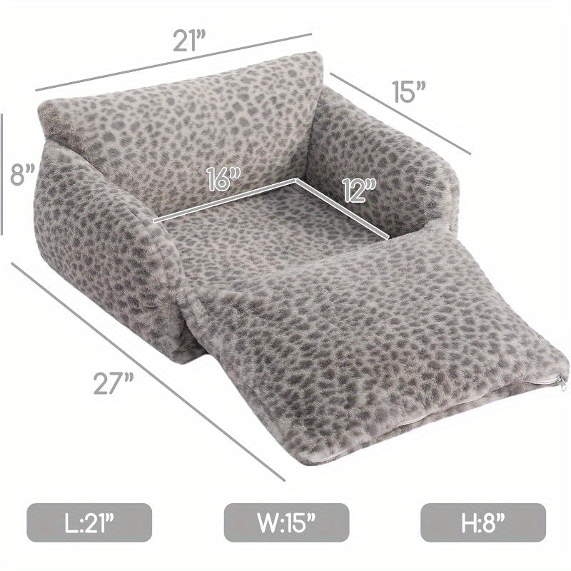 Fluffy Plush Cat Bed with a Multifunctional Double-Layer Design, Soft Orthopedic Sofa Nest for Small Cats And Dogs, Featuring a Snow Leopard Pattern, Measuring 21X15X8 Inches.