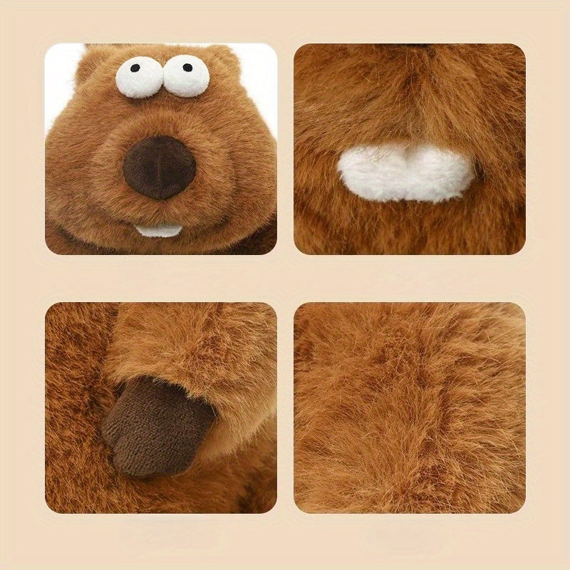 1 Pet Groundhog Plush Toy - Tear-Resistant & Durable Polyester Stuffed Animal with Expressive Eyes, Soft Brown Fur Texture - Cuddly Companion for Cats & Dogs, Ideal Gift for All Breeds & Sizes, Indoor\u002FOutdoor Play