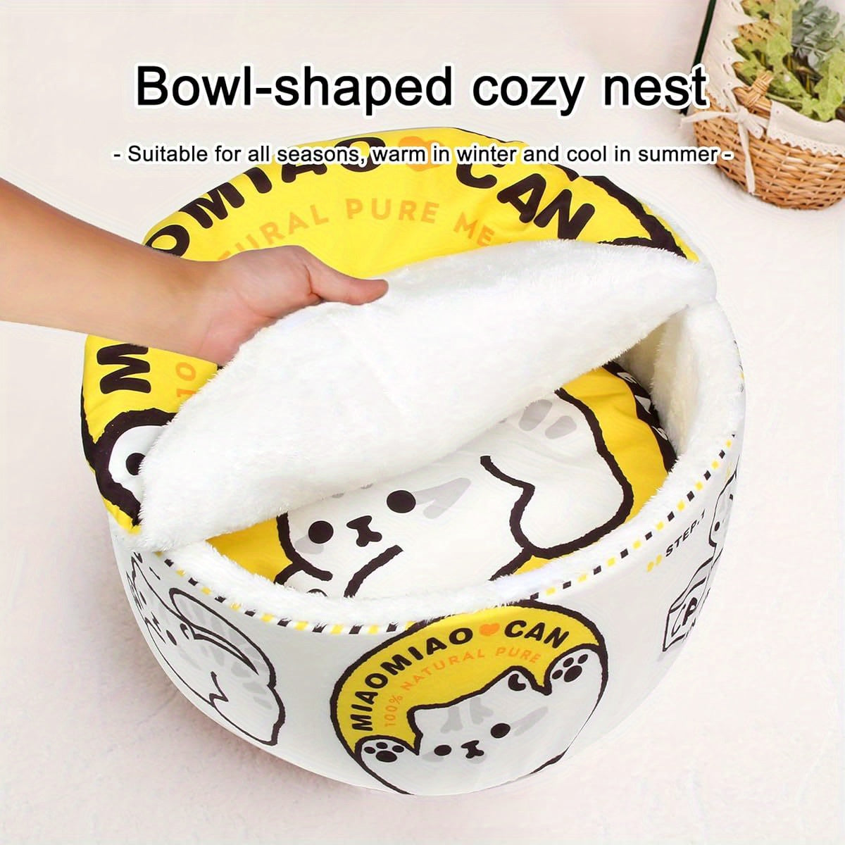 Ramen Noodle Dog & Cat Bed - Super Soft Polyester Pet Nest with Removable Washable Cushion, Cute Cartoon Design for Indoor Cats & Small Medium Large Dogs, Keep Warm & Comfortable, Cozy Pet Furniture, Playful Design, Highquality Material