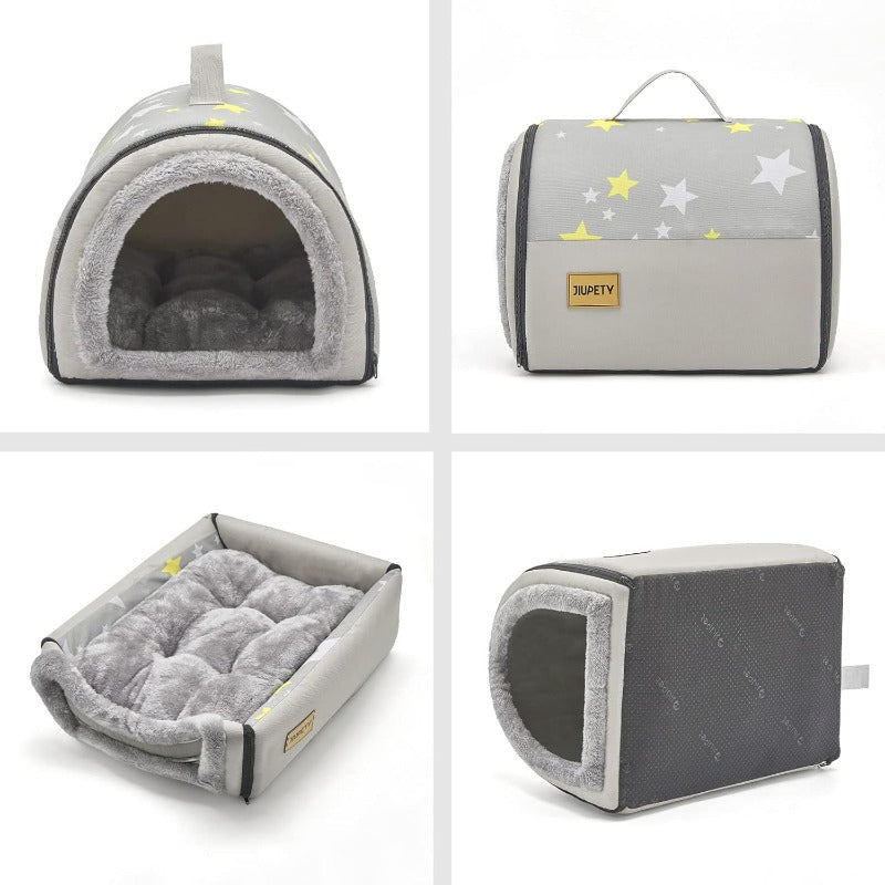 Cozy 2-in-1 Small Pet House with Removable Washable Cushion & Dome Roof - Spacious Cave-Style Sleeping Nest for Cats & Dogs up to 5.5 lbs, Soft Warm Bedding, Durable S Size (15\