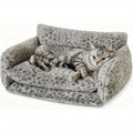Cat Bed Fluffy Plush Mutifuctional DoubleLayer Soft Pet Couch Orthopedic Sofa Nest Beds for Small Cats and Dogs Snow Leopard 21x15x8 inch