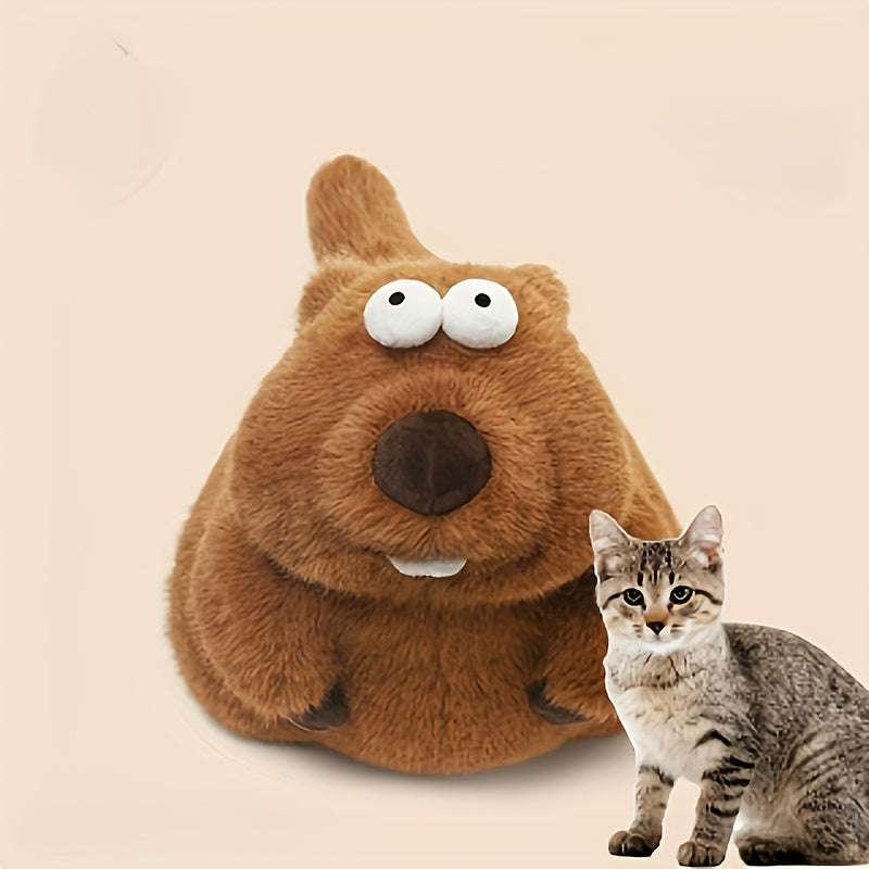 1 Pet Groundhog Plush Toy - Tear-Resistant & Durable Polyester Stuffed Animal with Expressive Eyes, Soft Brown Fur Texture - Cuddly Companion for Cats & Dogs, Ideal Gift for All Breeds & Sizes, Indoor\u002FOutdoor Play