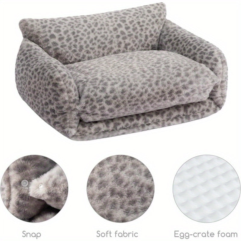 Fluffy Plush Cat Bed with a Multifunctional Double-Layer Design, Soft Orthopedic Sofa Nest for Small Cats And Dogs, Featuring a Snow Leopard Pattern, Measuring 21X15X8 Inches.