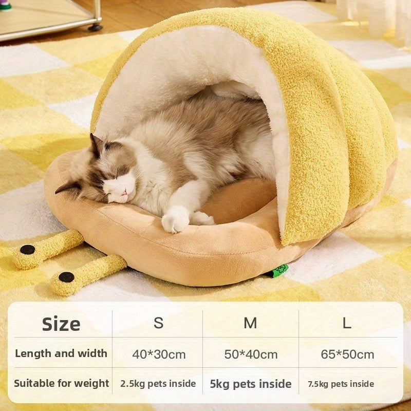 Cozy Cloud Velvet Pet Bed for Cats & Small Dogs - Semi-Enclosed Warm Slipper Nest with Plush Cushion, No Assembly Needed, Autumn Winter Home Decor