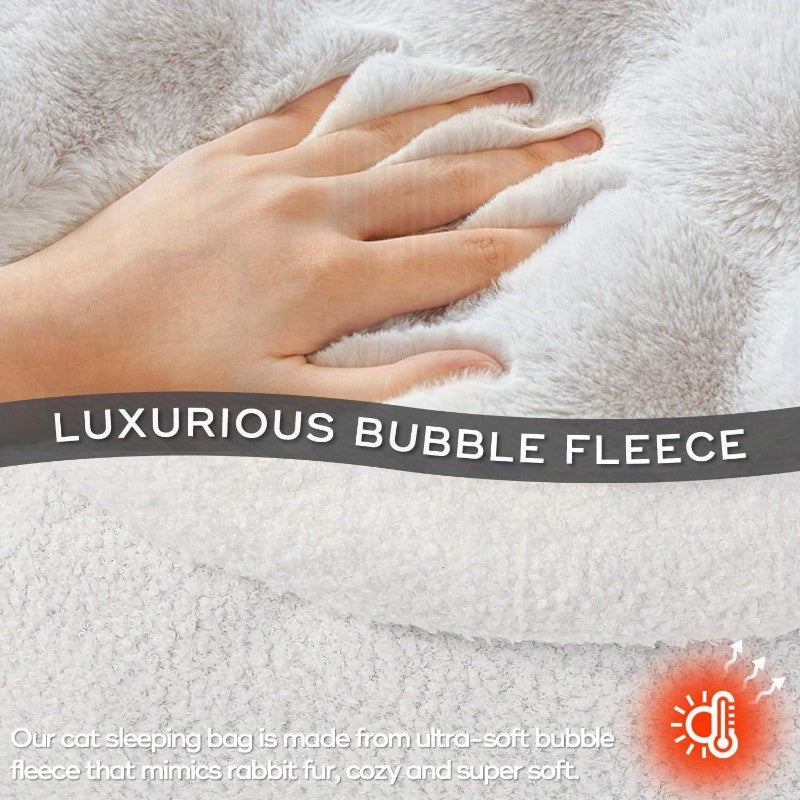 4-in-1 Self-Warming Plush Cat Bed & Cave - 21x17 Inch Cozy Sleeping Bag for Small Pets up to 15 lbs, Portable Pet Bed for Cats, Puppies, Rabbits - White, Cat Furniture Bed, Semienclosed Design, Fluffy Interior, Rabbit Lovers