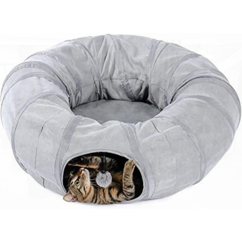 Cat Tunnel Bed for Indoor Cats Large 3in1 Donut Tunnel Peekaboo Cave With Washable Cushion Multifunctional Toys for Cats and Rabbits No Plush