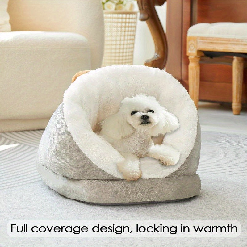 Winter Warm Indoor Cozy Plush Dog Cat Sleeping Bag Soft Calming Pet House Cave Nest Donut Tunnel Bed Grey Large