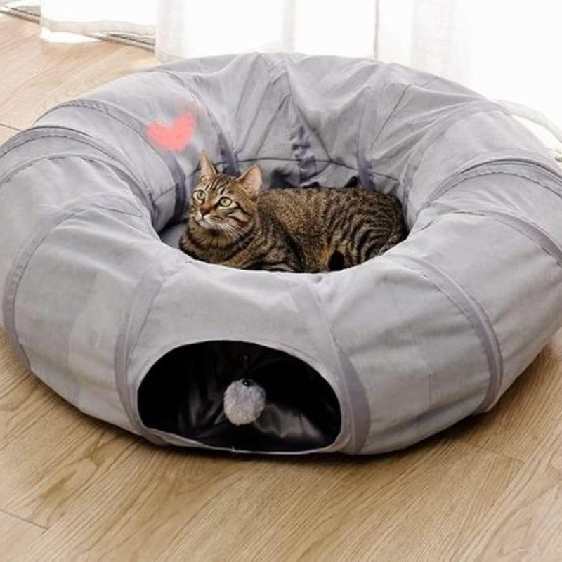 Cat Tunnel Bed for Indoor Cats Large 3in1 Donut Tunnel Peekaboo Cave With Washable Cushion Multifunctional Toys for Cats and Rabbits No Plush