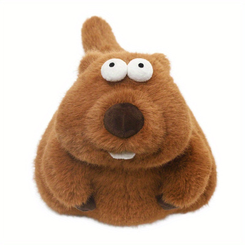 1 Pet Groundhog Plush Toy - Tear-Resistant & Durable Polyester Stuffed Animal with Expressive Eyes, Soft Brown Fur Texture - Cuddly Companion for Cats & Dogs, Ideal Gift for All Breeds & Sizes, Indoor\u002FOutdoor Play