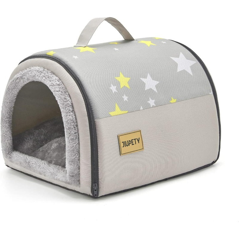 Cozy 2-in-1 Small Pet House with Removable Washable Cushion & Dome Roof - Spacious Cave-Style Sleeping Nest for Cats & Dogs up to 5.5 lbs, Soft Warm Bedding, Durable S Size (15\