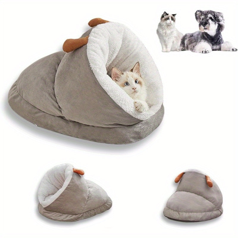Winter Warm Indoor Cozy Plush Dog Cat Sleeping Bag Soft Calming Pet House Cave Nest Donut Tunnel Bed Grey Large