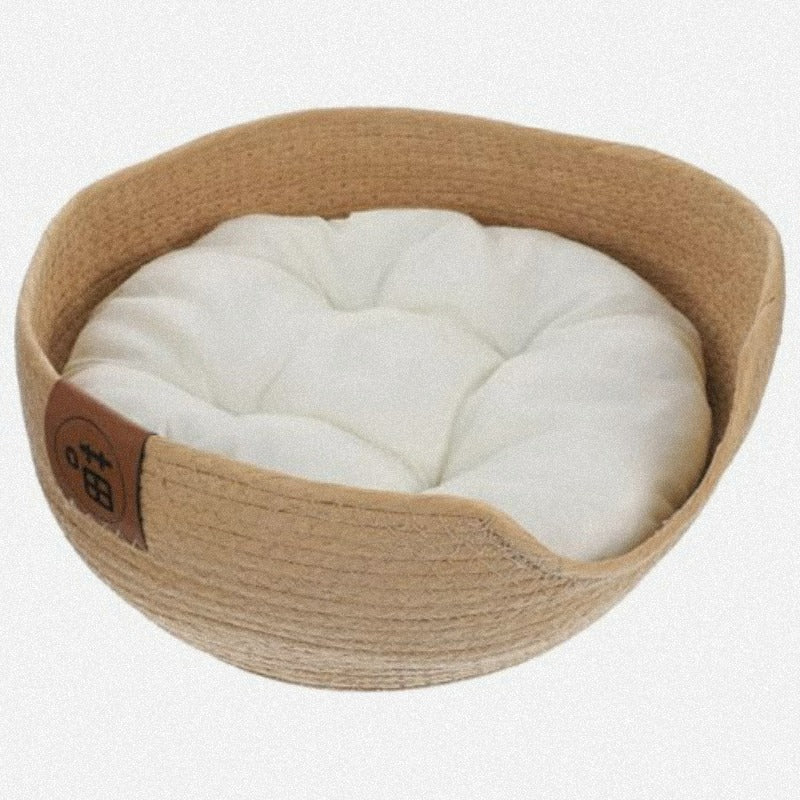 Woven Cat Bed 13.4x5.1 Warm Cute Sleeping Nest Basket Lovely Calming Round Soft Litter Mat Cushion for Pets to Sharpen Claws
